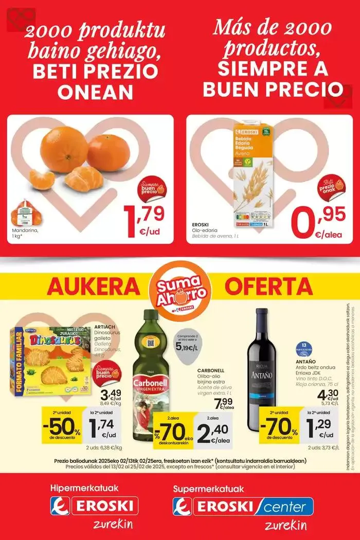 Catálogo de 2000 produktu baino gehiago, BETI PREZIO ONEAN HIPERMERKATUAK EROSKI 13 de febrero al 25 de febrero 2025 - Página 1