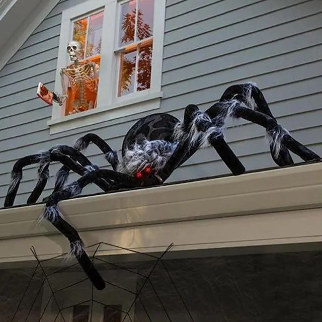 araña gigante de decoración de halloween, decoraciones de araña de halloween al aire libre, araña aterradora peluda suave negra accesorios de araña grandes realistas para el hogar, patio, fiesta