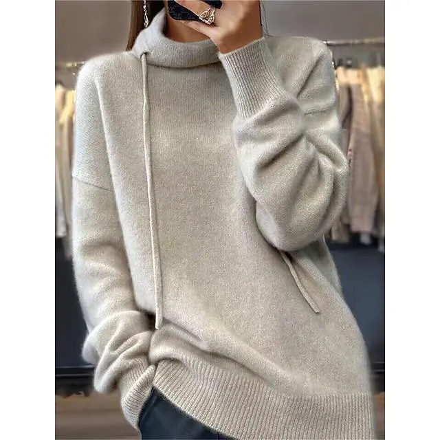 Mujer Suéter de punto Escote Chino Estriado Tejer Punto De Gran Tamaño Otoño Invierno Regular Exterior Diario Noche Elegante Casual Suave Manga Larga Color sólido Azul Piscina Color Camello Naranja S