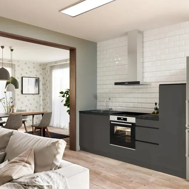 Cocina en kit antracita 240 cm con semicolumna + 3 módulos bajos