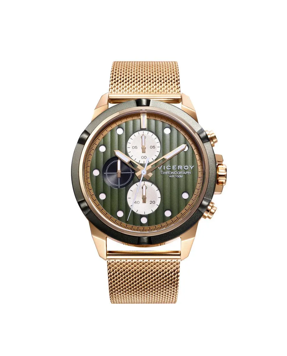 Reloj de hombre Switch cronógrafo de acero Ip dorado con malla milanesa