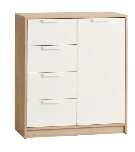Cómoda JENSLEV 4 cajones 1 puerta roble/blanco