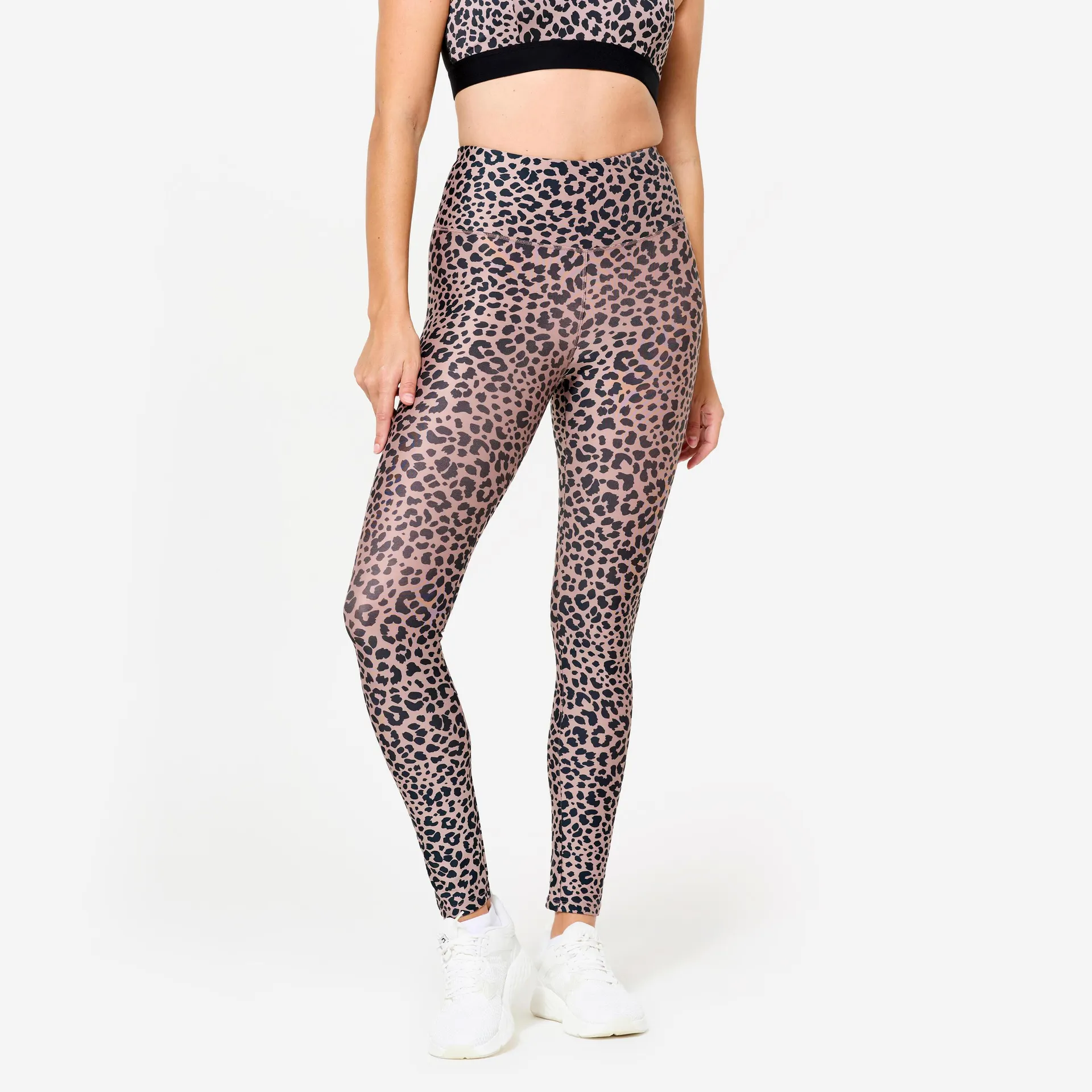 Leggings Fitness Mujer Beis Topo Estampado Leopardo Talle Alto