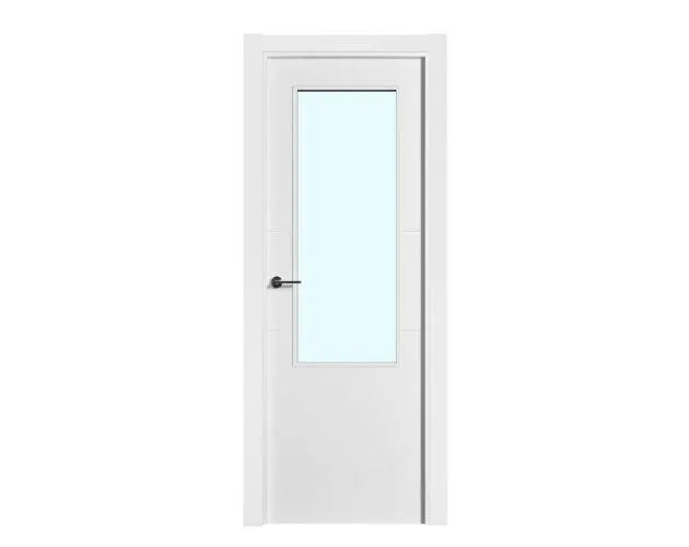Puerta de interior acristalada lacada Aldan blanca 72,5cm derecha con tapajuntas 7mm