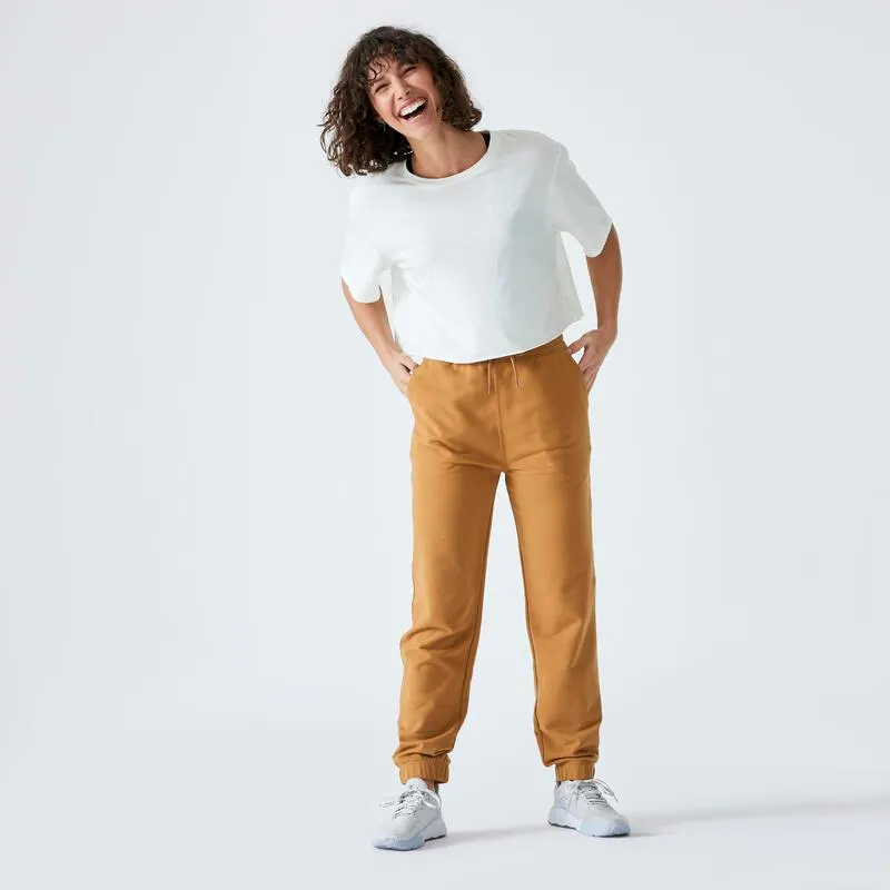 Pantalón jogger fitness 500 algodón Mujer Domyos avellana