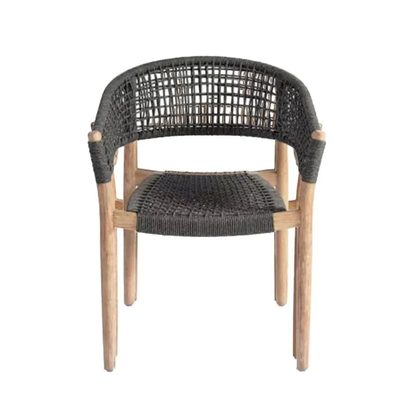 Outdoor dining chair wood and rope, gray