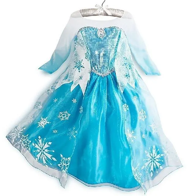 Vestido de disfraz de elsa de frozen para niñas, vestido gráfico de línea a, vestido azul pegeant de manga larga, hermosos vestidos de princesa, Otoño Invierno de 2 a 8 años