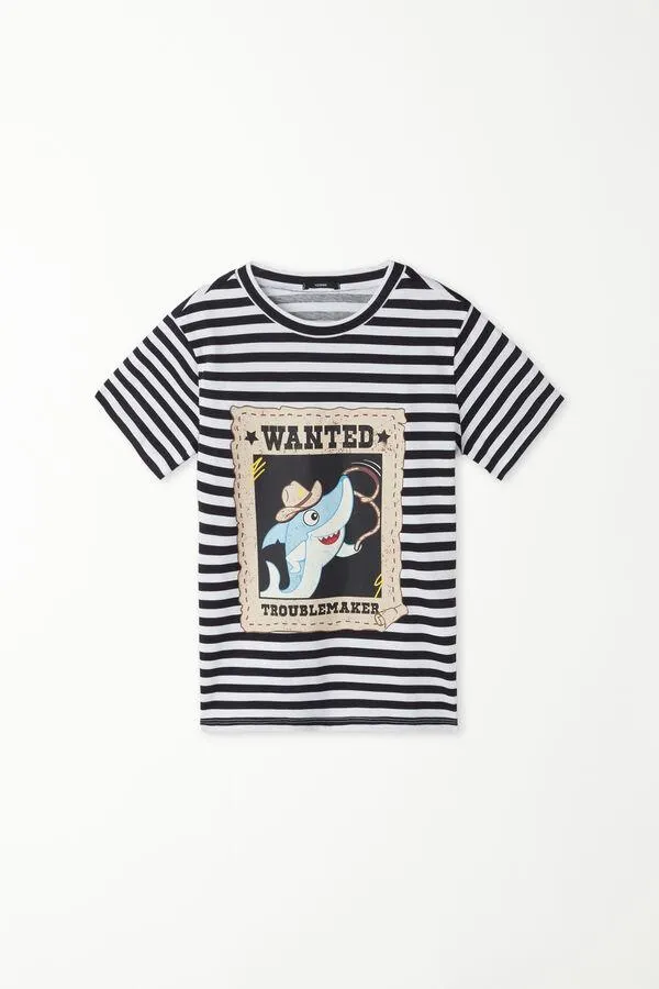 Round-Neck Cotton T-shirt with All-Over Print