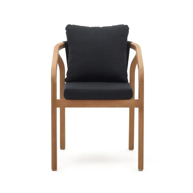 Silla exterior Malaret de madera y cuerda, negro