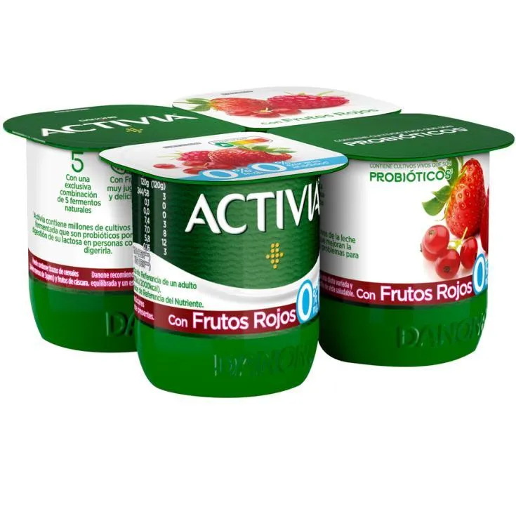 ACTIVIA 0% MG. 0% AZÚCAR FRUTOS ROJOS, 4X120 G DANONE