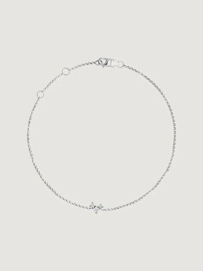 Pulsera de eslabones rolo de oro blanco de 9K con 3 diamantes