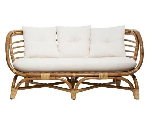 Sofá Ratán 2 Plazas Frey Natural Y Blanco