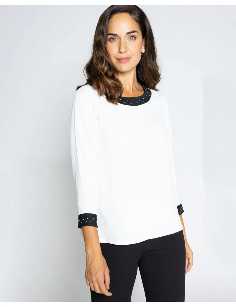 Blusa Crep Bicolor Strass