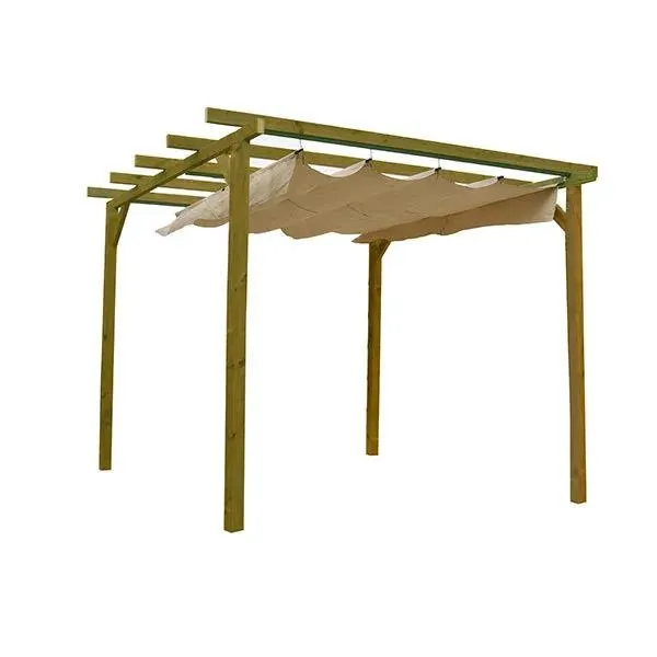 Pérgola de Madera con Toldo 2,4 x 3 x 3 m