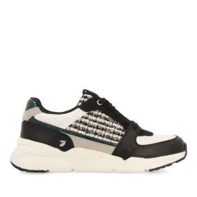 Raasdorf women's black sneakers with pieces in black, white, green and shiny fabric