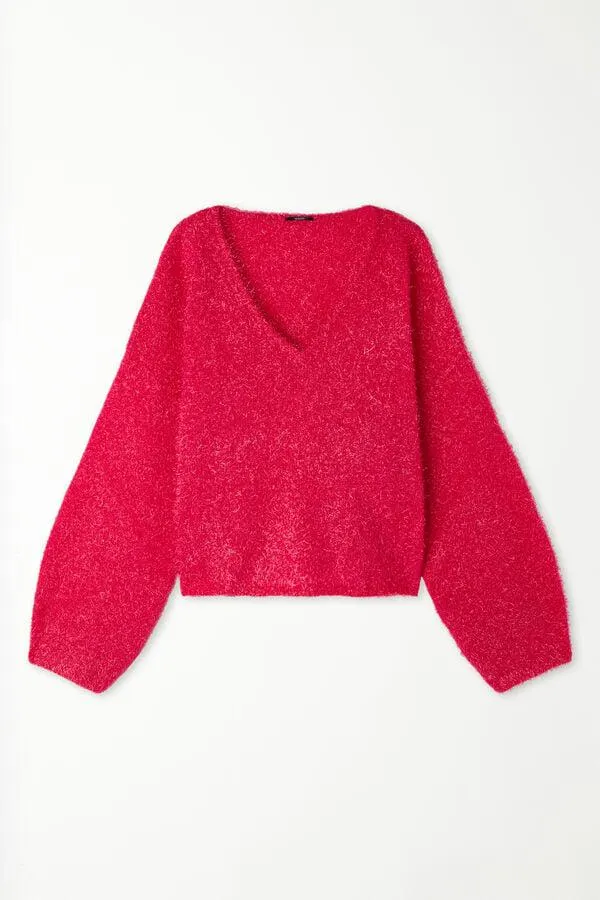 Maglia Manica Lungo Scollo a V Calato Laminato