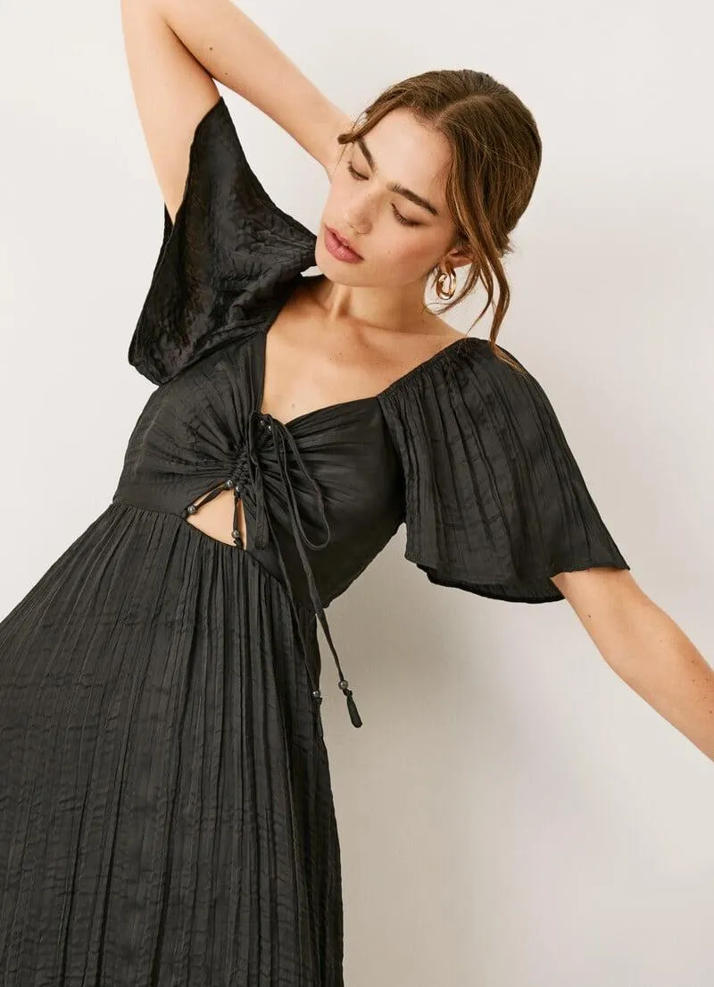 VESTIDO MIDI EN SATÉN PLISADO