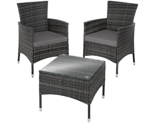 Conjunto de ratán para 2 personas con 2 juegos de fundas, gris