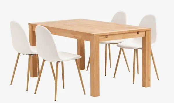 HAGE tavolo L150 cm rovere + 4 TINGLEV sedie bianco/rovere