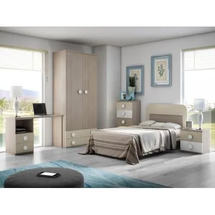 Dormitorio juvenil en color olmo y sahara