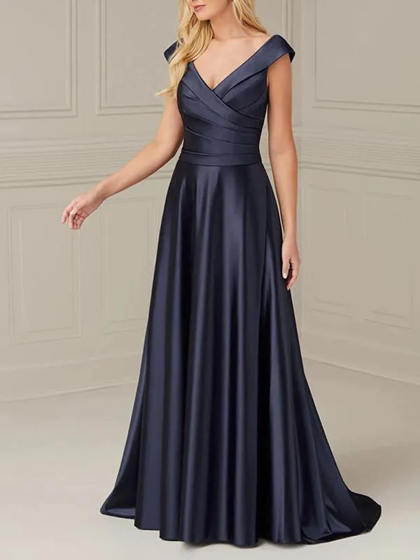 Vestido de novia para madre cuello en V sin mangas corte en A plisado hasta el suelo vestidos de invitados de boda