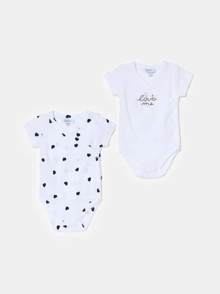 Two-pack organic cotton bodysuits with print Blanc optique