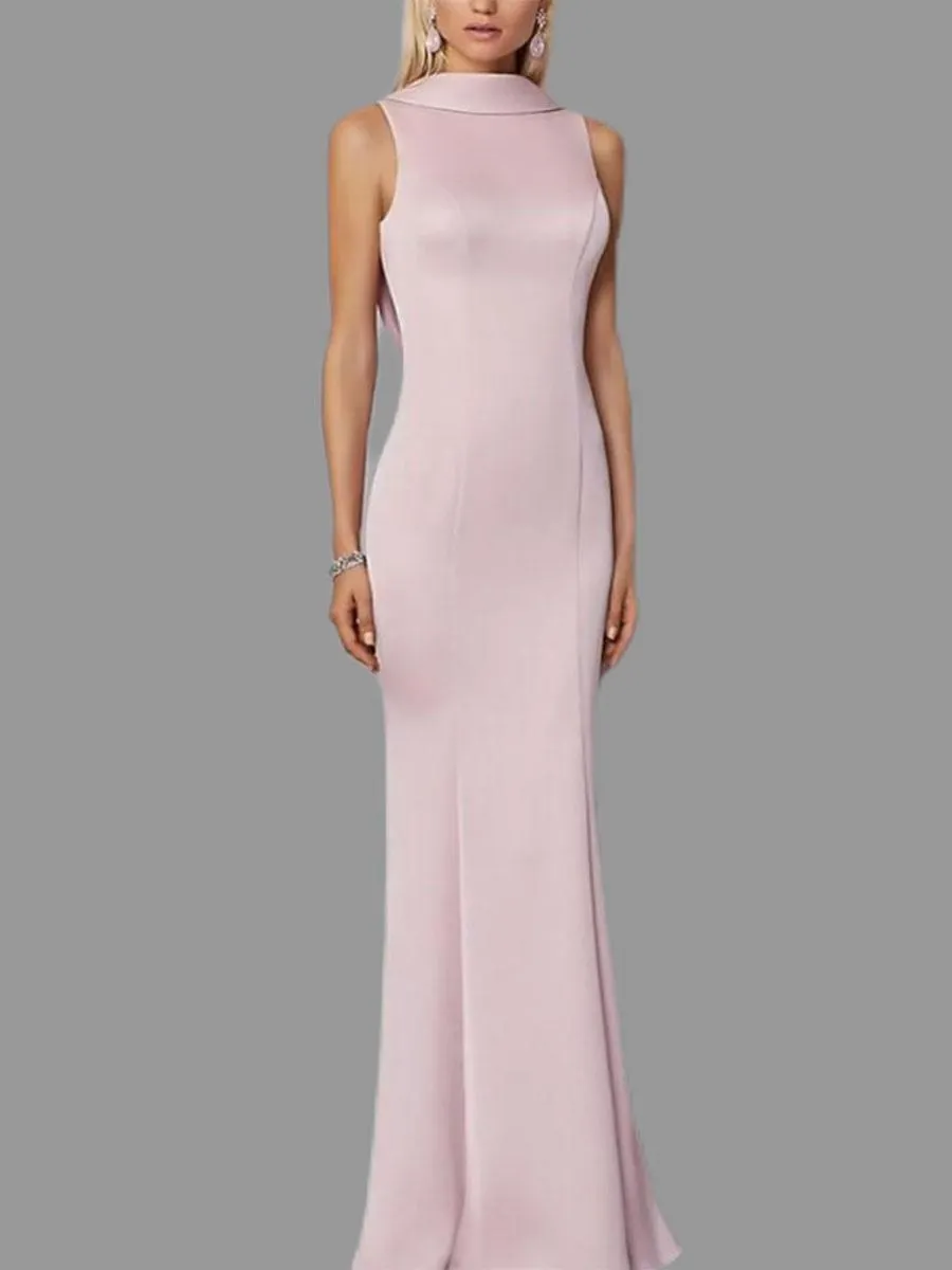 Vestido de noche Sirena Cuello alto Crepé elástico Hasta el suelo Botones Vestidos de fiesta formales