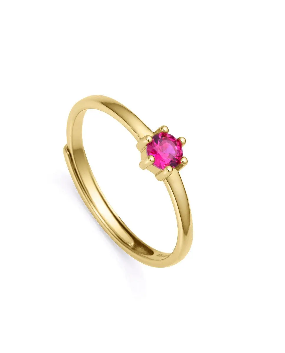 Anillo Clásica de plata de ley con baño de oro y circonita de color roja