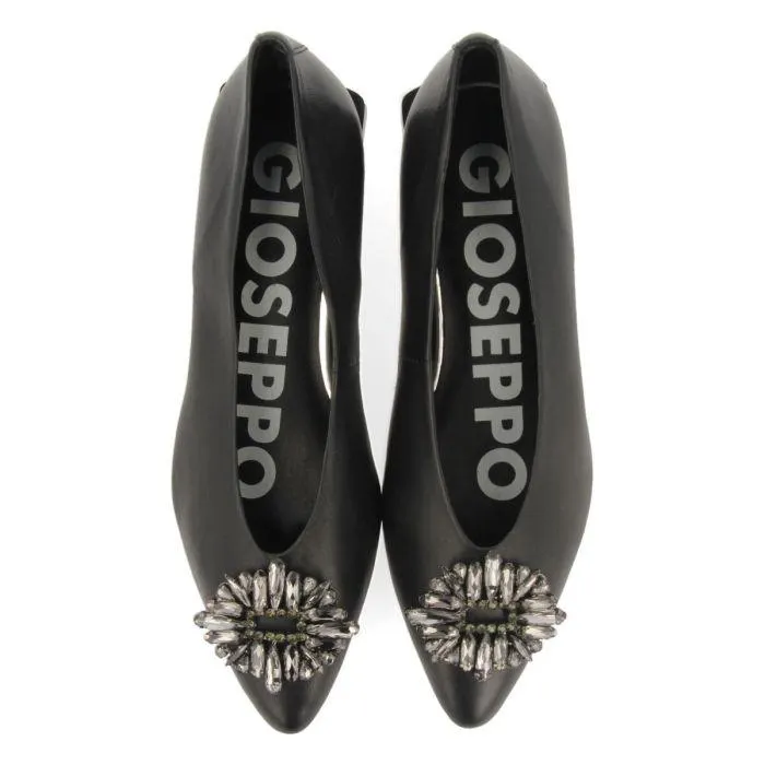 Siebenaler women's black leather ballet flats with decorative crystals