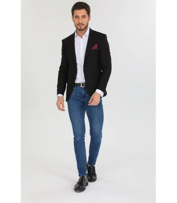 Chaqueta de 1 boton para hombre Polyester Liso Negro