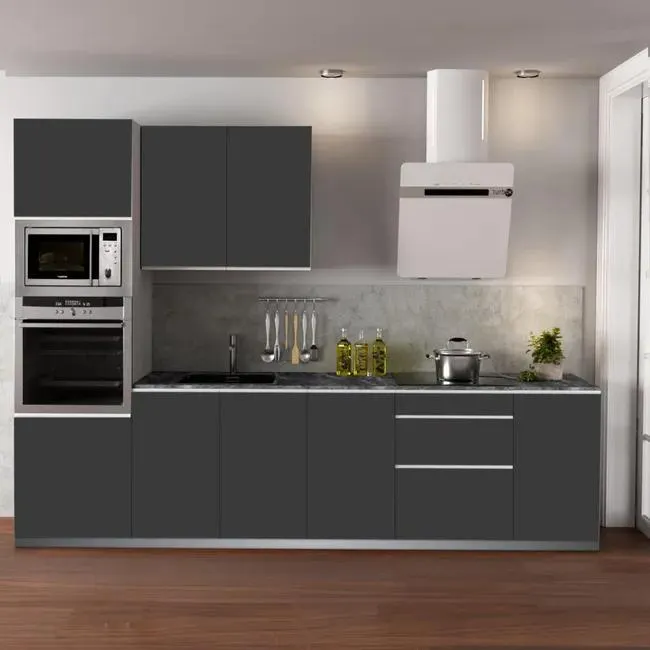 Cocina en kit Mikonos antracita mate 300 cm con 1 módulo alto + 4 módulos bajos