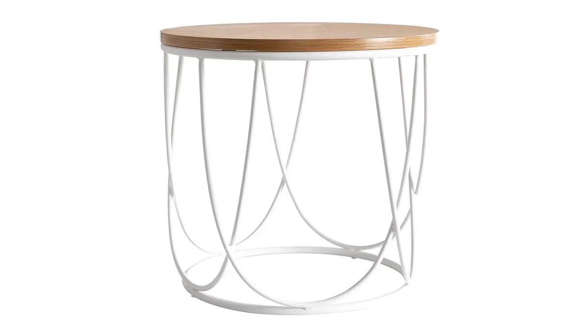 Mesa auxiliar madera y metal blanco 42 cm LACE