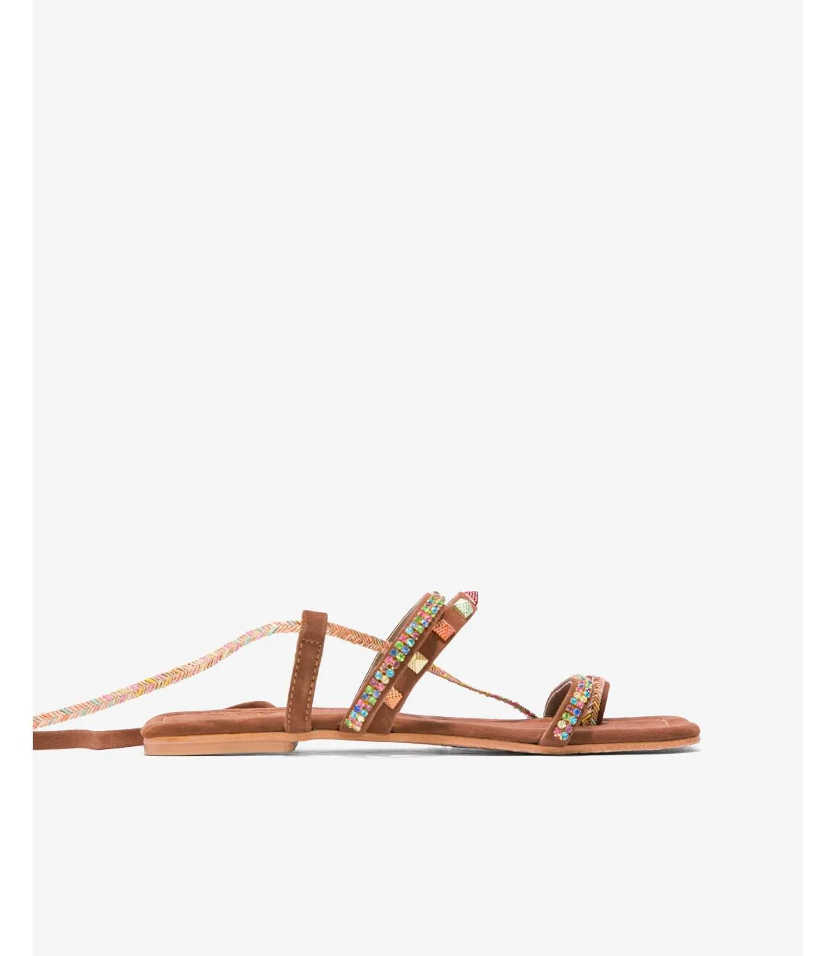 Sandalias planas Mujer Piel con cuentas