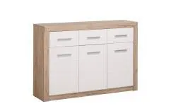 Aparador con 3 puertas y 3 cajones en blanco y roble