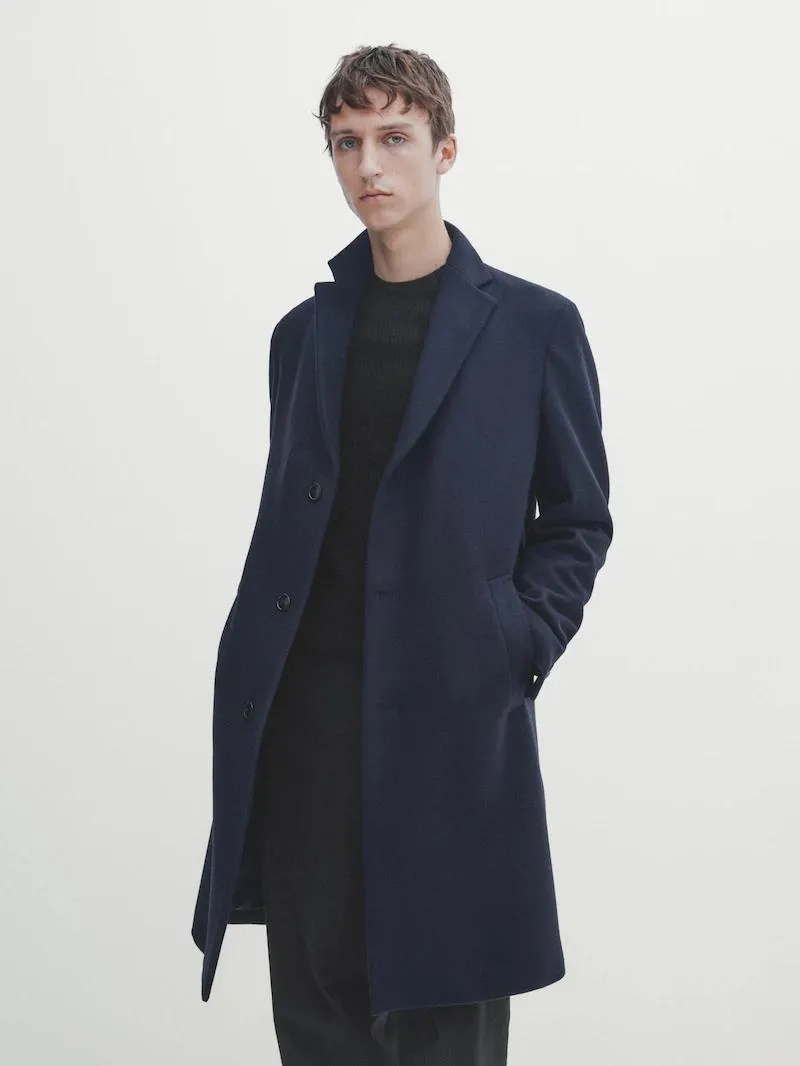 Abrigo paño mezcla lana azul marino