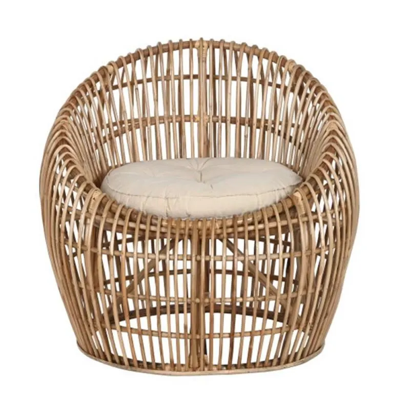 Rattan and bamboo outdoor armchair, with cushion