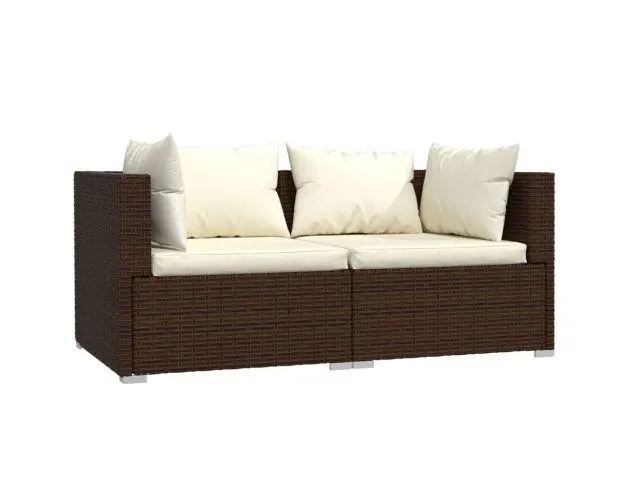 vidaXL sofá de 2 plazas con cojines ratán sintético marrón