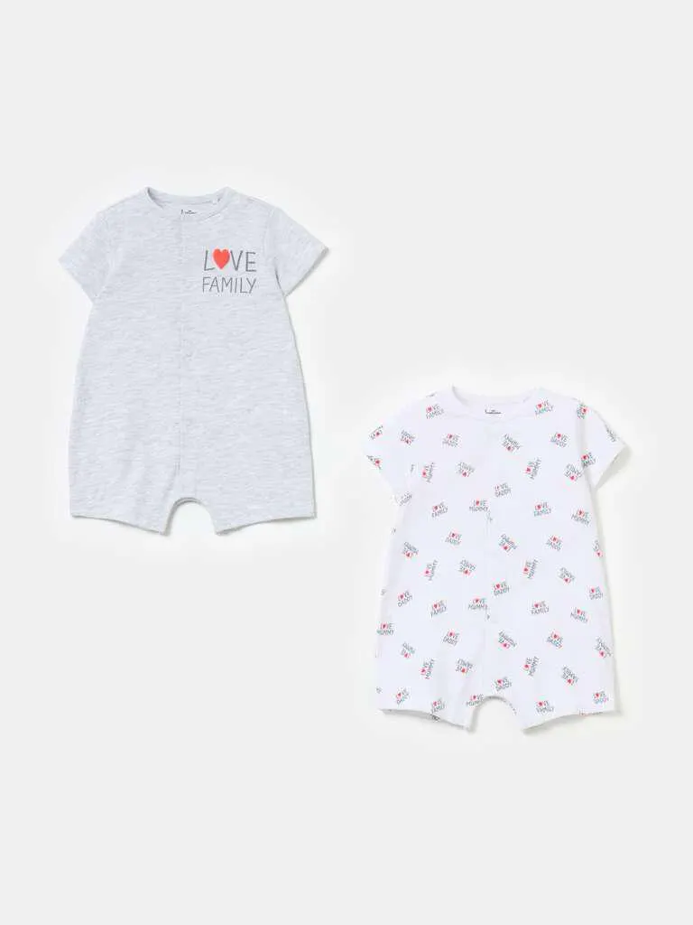 Two-pack romper suits in organic cotton Blanc/gris