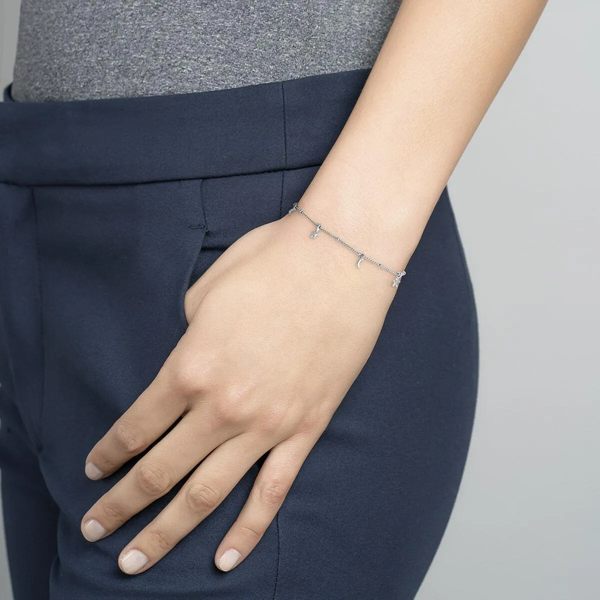 Pulsera estrellas y lunas plata