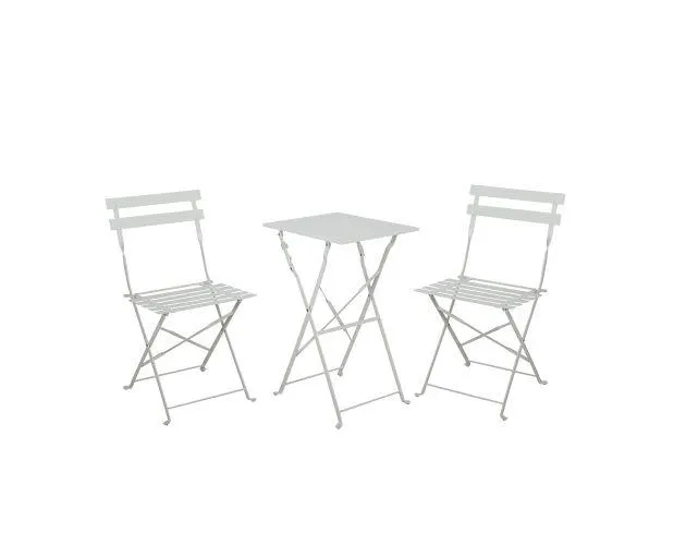 Conjunto de terraza plegable metálico de 2 sillas y mesa cuadrada blanco