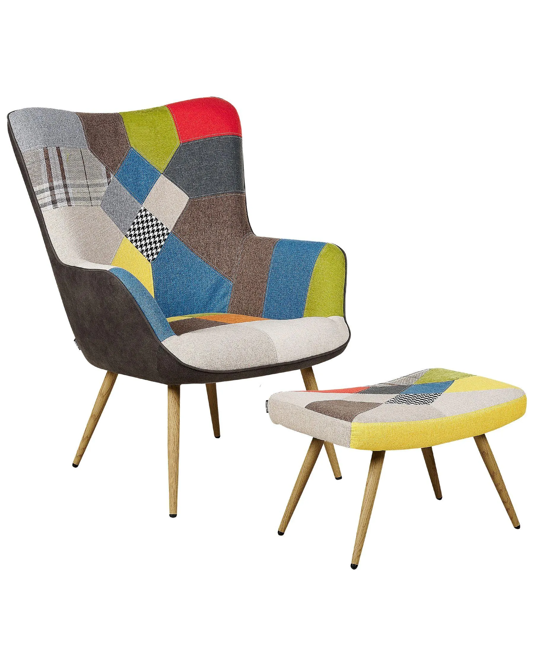 Sillón orejero VEJLE con reposapiés Tela Multicolor