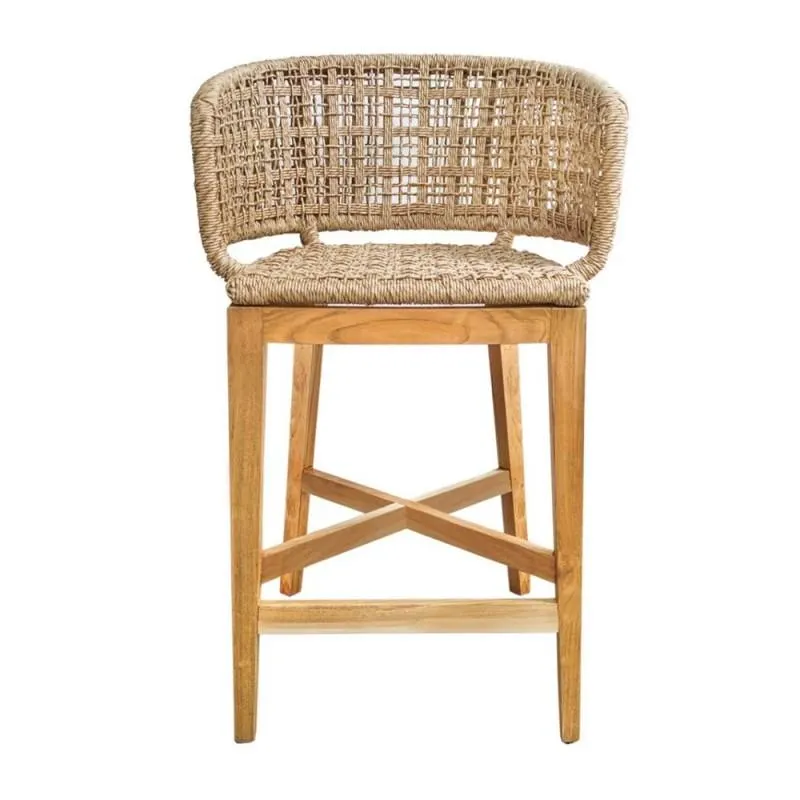 High outdoor stool teak and rope, Urma