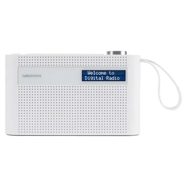 MEDION® Radio portátil DAB+ LIFE® P66007, pantalla de matriz de puntos regulable, DAB+/FM, Bluetooth® 5.0, batería recargable integrada, diseño compacto, correa de transporte, 3 W (RMS)