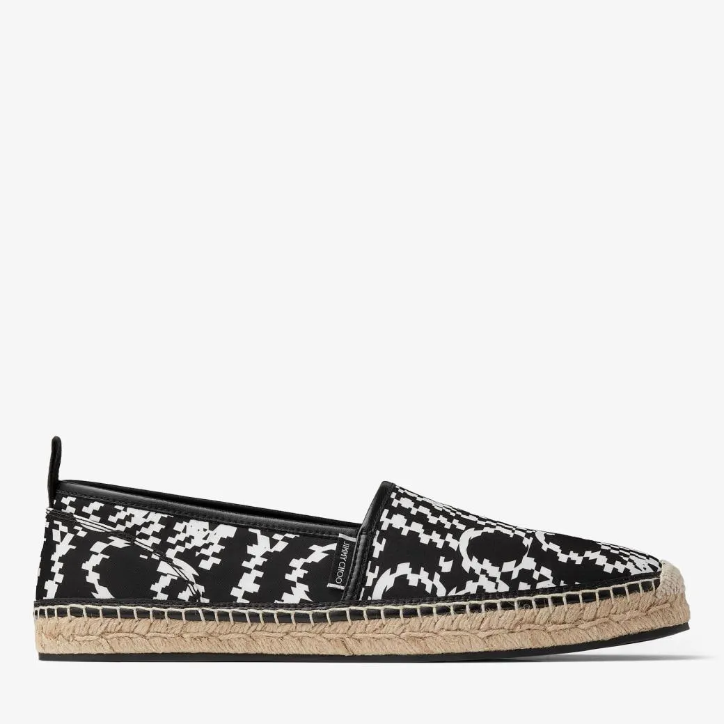 Black and White Nylon Espadrilles with Distorted Jimmy Choo Print