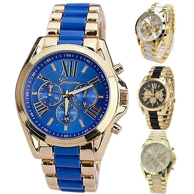 Impresionante reloj de pulsera analógico de cuarzo de acero inoxidable Ginebra para hombre.