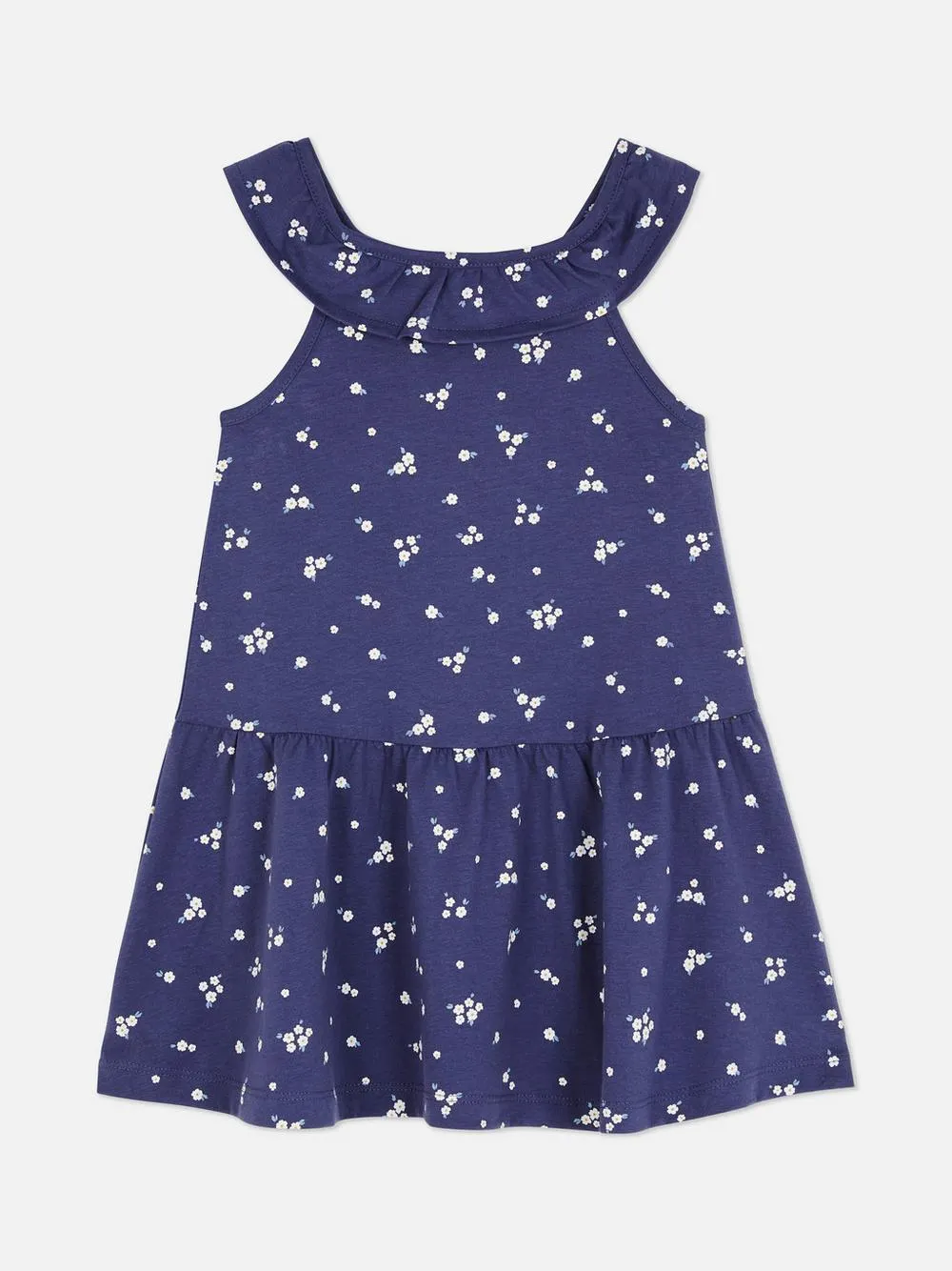 Vestido de punto sin mangas con volantes y estampado tie-dye