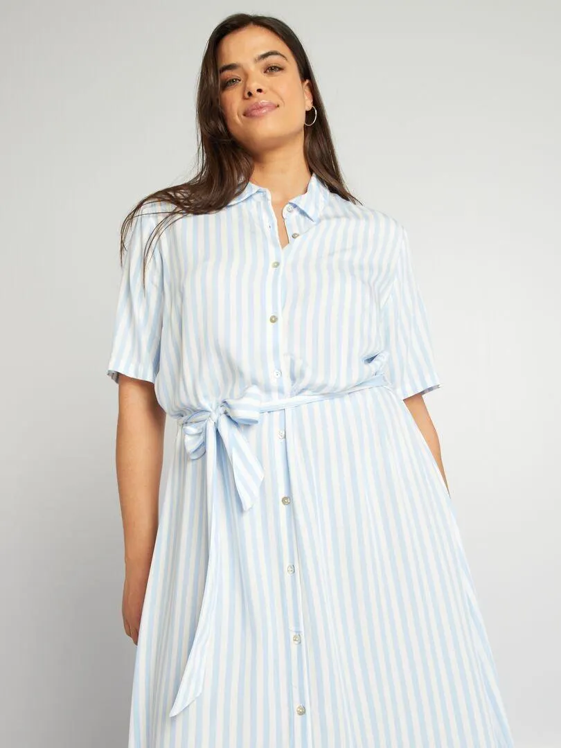 Vestido camisero con cinturón - AZUL