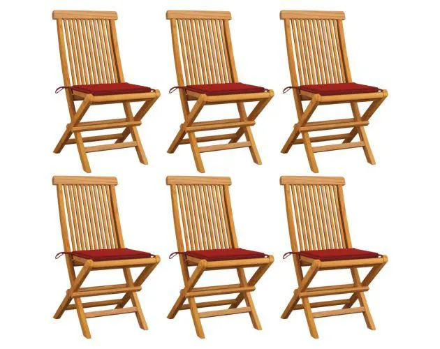 Vidaxl sillas de jardín 6 uds con cojines rojos madera de teca