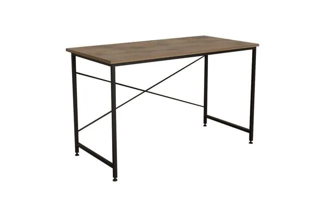 Mesa de trabajo - Escritorio En Color Roble moderno con marco de metal negro 120x60.5x70cm