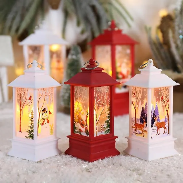 Linterna decorativa navideña LED, linternas de interior decorativas con alce y muñeco de nieve de Papá Noel, linterna colgante para exteriores, linternas decorativas.